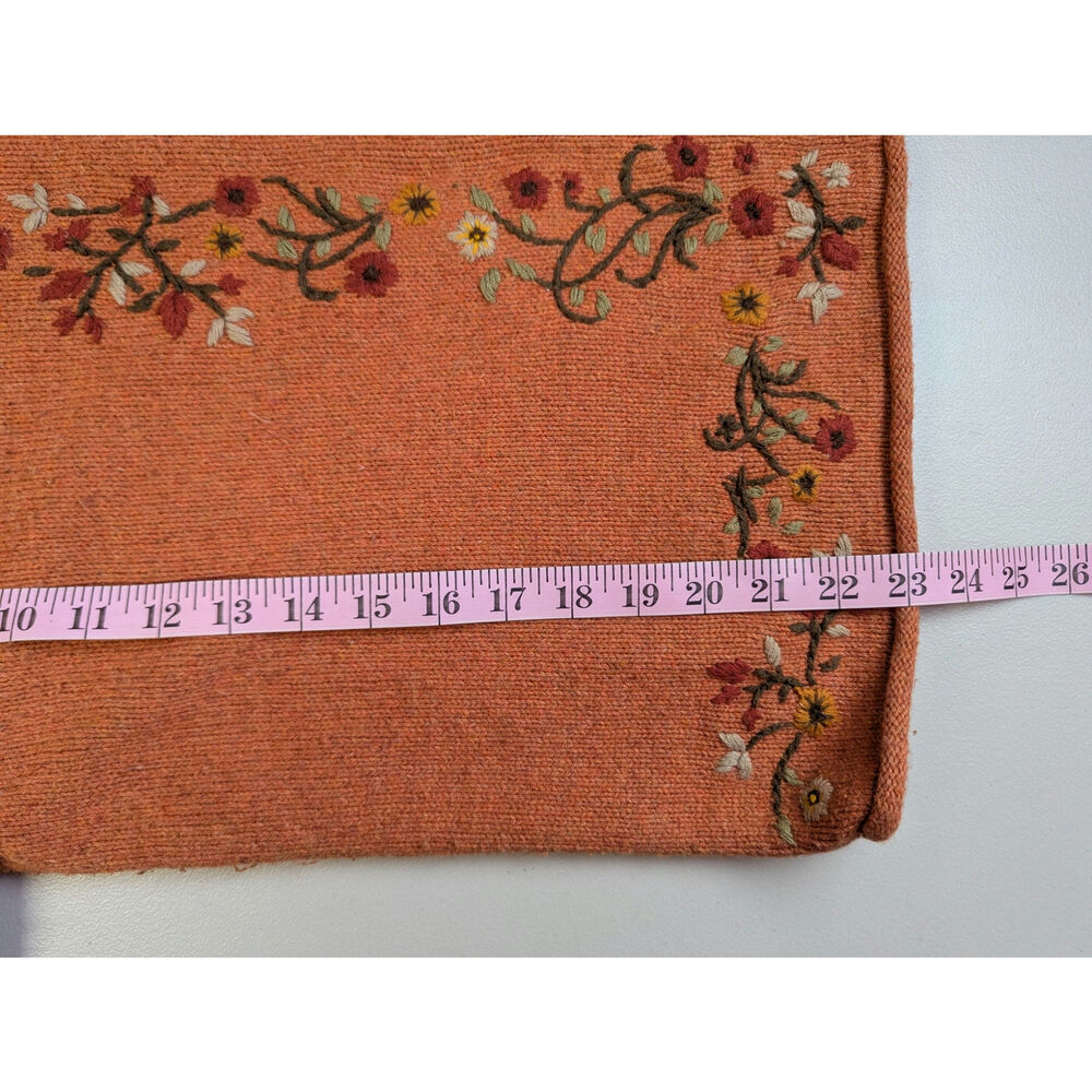 Embroidered Floral Cardigan Sweater Orange Zip Autumn Granny Cottage Womens XL - Picture 8 of 8